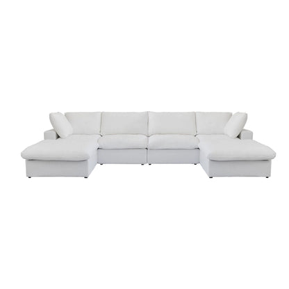 Large U-Shape Linen Reversible Modular Seating Component Sectional with 2 Ottoman