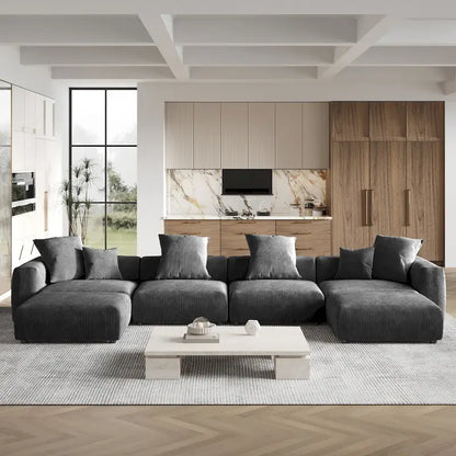 Large U-Shape Linen Reversible Modular Seating Component Sectional with 2 Ottoman