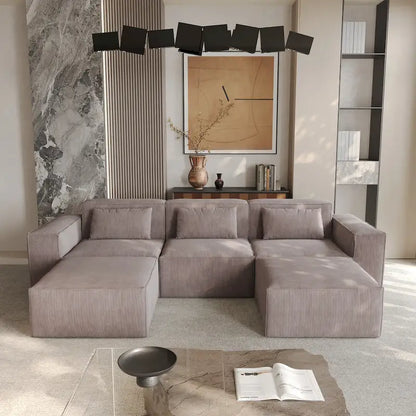 Modern Modular Sectional Sofa with 3 Pillows, Convertible Living Room Couch with Ottomans