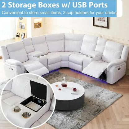 Power Reclining Sectional Sofa Couch with LED Light Recliner Faux Leather L-Shaped Cup Holder,USB Port for Living Room Black