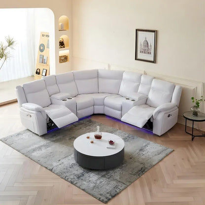 Power Reclining Sectional Sofa Couch with LED Light Recliner Faux Leather L-Shaped Cup Holder,USB Port for Living Room Black