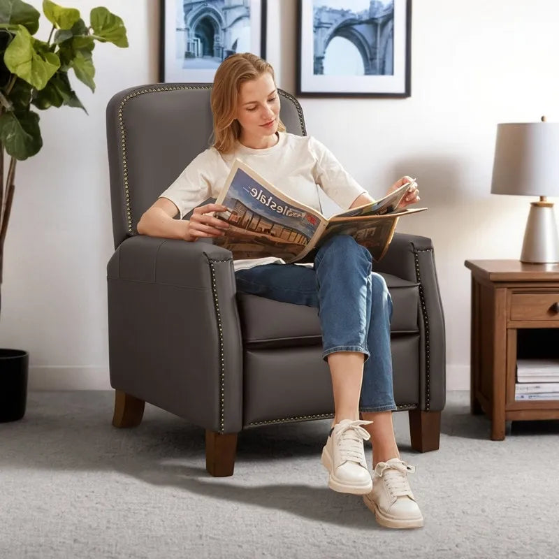 Elias Push Back Recliner for Adults Faux Leather Chair for Living Room