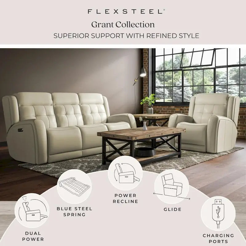 Grant 87  Leather Power Reclining Sofa with Power Headrests by Flexsteel