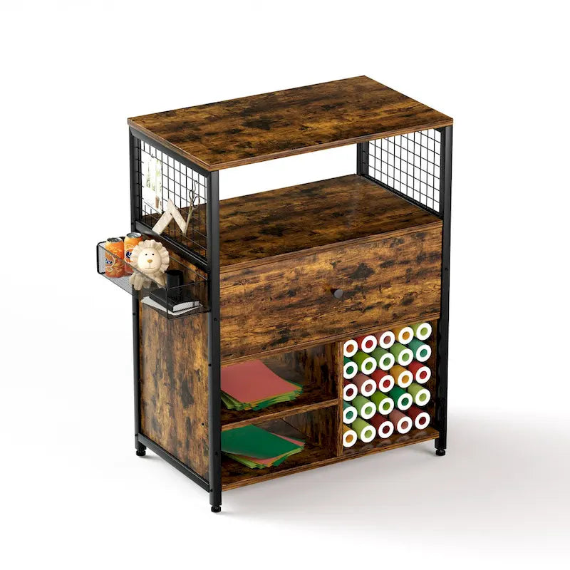 Storage Cabinet with Cricut Machines, Crafting Cabinet with Drawer & 25 Vinyl Roll Holder, Craft Table Desk Workstation for Room