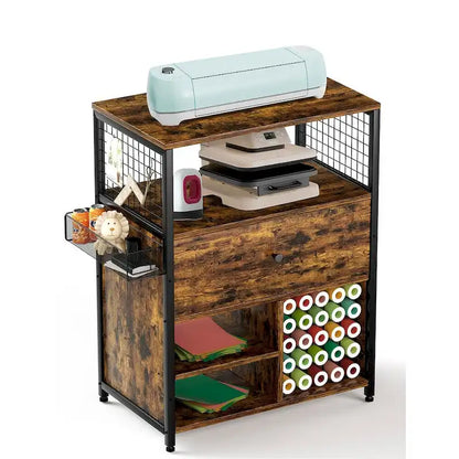 Storage Cabinet with Cricut Machines, Crafting Cabinet with Drawer & 25 Vinyl Roll Holder, Craft Table Desk Workstation for Room