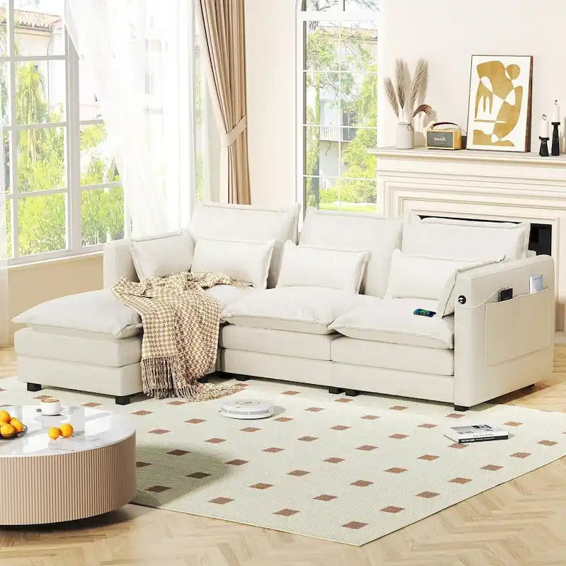 Modular Sectional Sofa L Shaped Couch, 3/4 Seat Sofa Set with Ottoman, Chenille Fabric