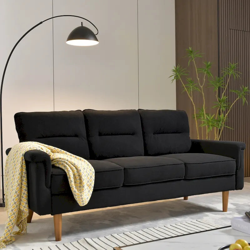 Brown Faux Leather 3-Seater Sofa with Wood Legs