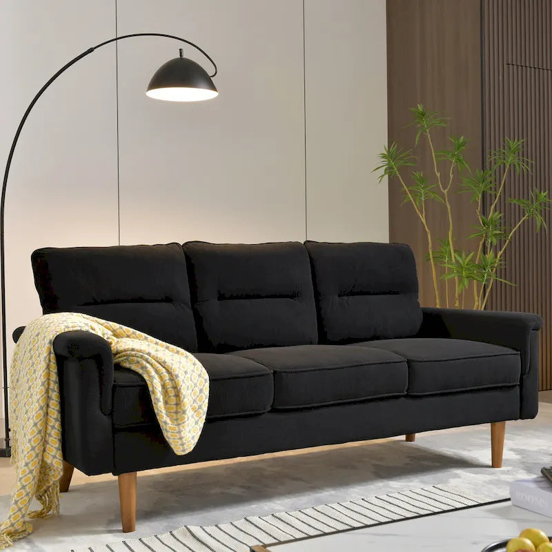 Brown Faux Leather 3-Seater Sofa with Wood Legs