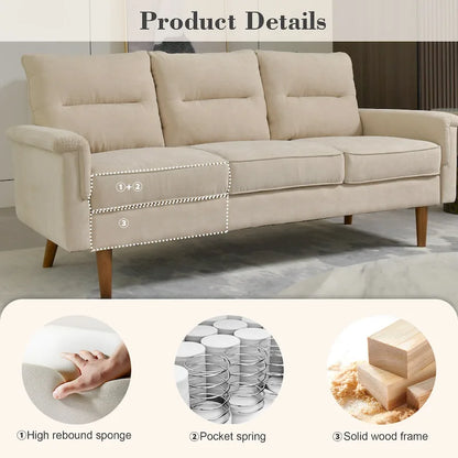 Brown Faux Leather 3-Seater Sofa with Wood Legs