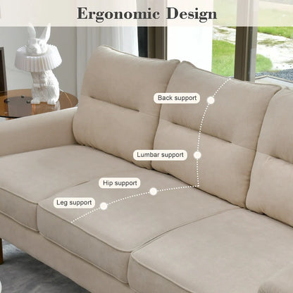 Brown Faux Leather 3-Seater Sofa with Wood Legs