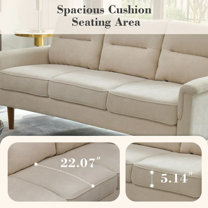 Brown Faux Leather 3-Seater Sofa with Wood Legs