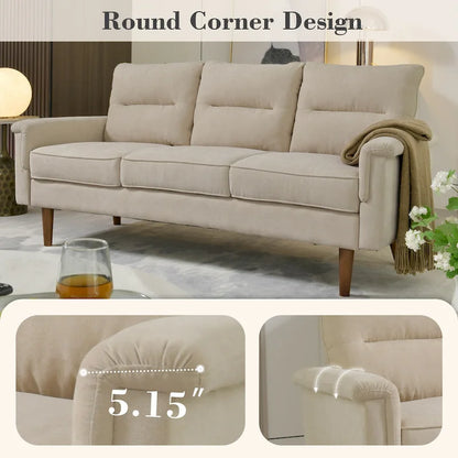 Brown Faux Leather 3-Seater Sofa with Wood Legs