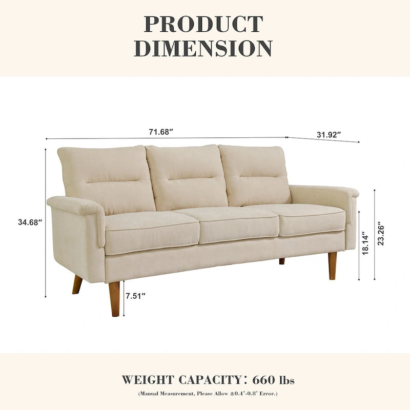 Brown Faux Leather 3-Seater Sofa with Wood Legs