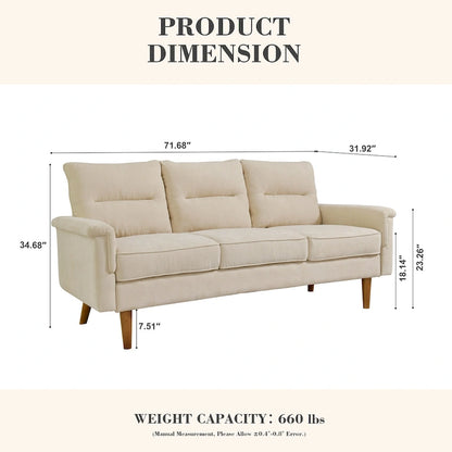 Brown Faux Leather 3-Seater Sofa with Wood Legs