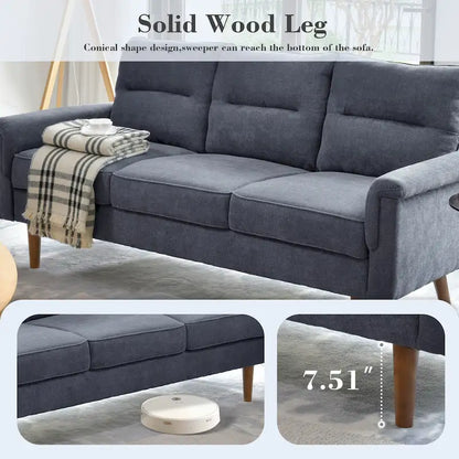 Brown Faux Leather 3-Seater Sofa with Wood Legs