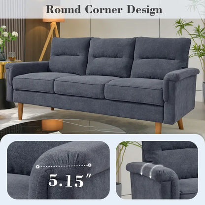 Brown Faux Leather 3-Seater Sofa with Wood Legs