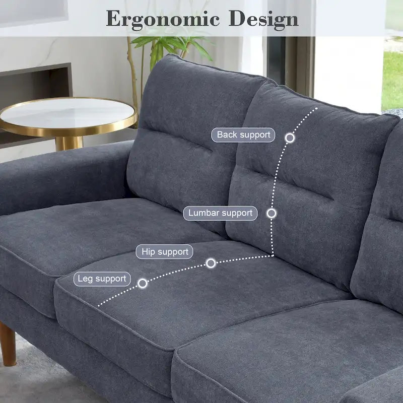 Brown Faux Leather 3-Seater Sofa with Wood Legs