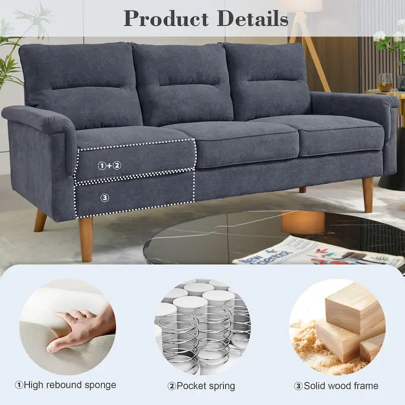 Brown Faux Leather 3-Seater Sofa with Wood Legs