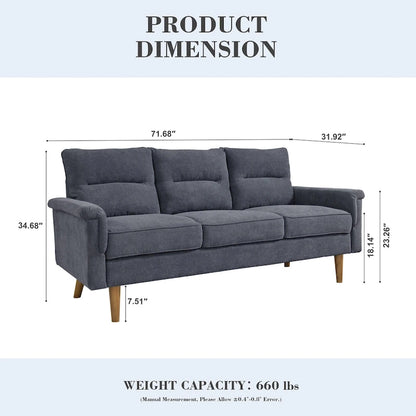 Brown Faux Leather 3-Seater Sofa with Wood Legs