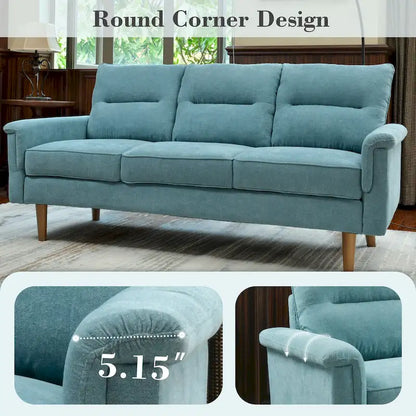 Brown Faux Leather 3-Seater Sofa with Wood Legs