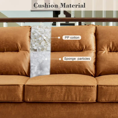 Brown Faux Leather 3-Seater Sofa with Wood Legs