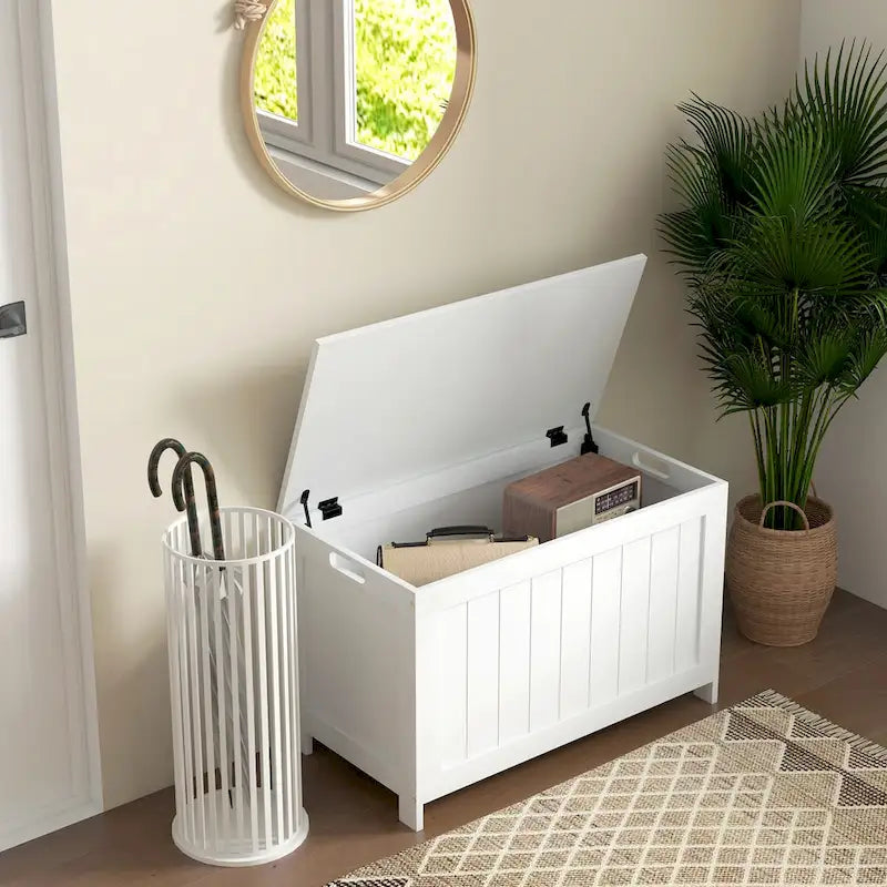HOMCOM Storage Chest, Wooden Box with 2 Safety Hinges and Cut-out Handles, Modern Storage Trunk for Living Room, Entryway