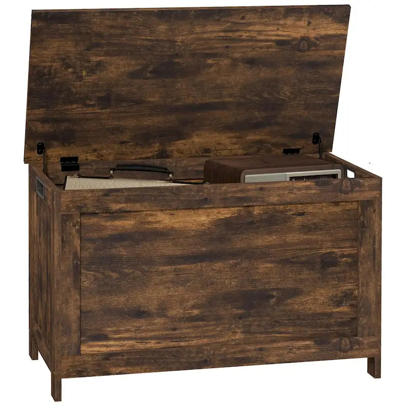 HOMCOM Storage Chest, Wooden Box with 2 Safety Hinges and Cut-out Handles, Modern Storage Trunk for Living Room, Entryway