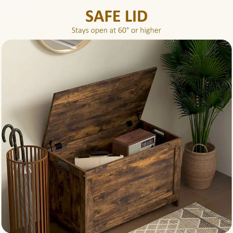 HOMCOM Storage Chest, Wooden Box with 2 Safety Hinges and Cut-out Handles, Modern Storage Trunk for Living Room, Entryway