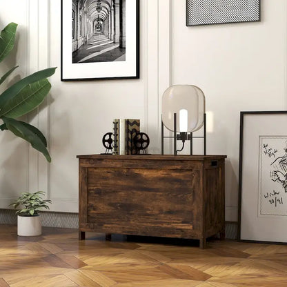 HOMCOM Storage Chest, Wooden Box with 2 Safety Hinges and Cut-out Handles, Modern Storage Trunk for Living Room, Entryway