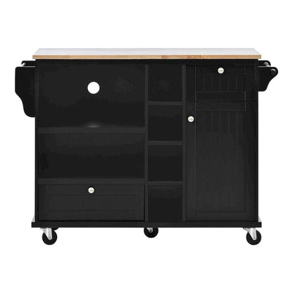 50.80 W Versatile Solid Wood Countertop Kitchen Island with Storage and Two Locking Wheels