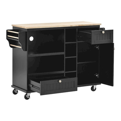 50.80 W Versatile Solid Wood Countertop Kitchen Island with Storage and Two Locking Wheels