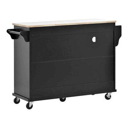 50.80 W Versatile Solid Wood Countertop Kitchen Island with Storage and Two Locking Wheels