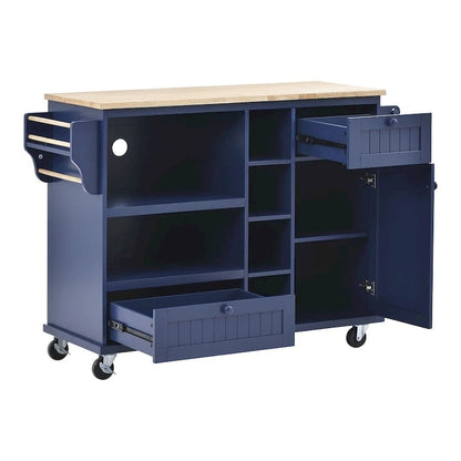 50.80 W Versatile Solid Wood Countertop Kitchen Island with Storage and Two Locking Wheels