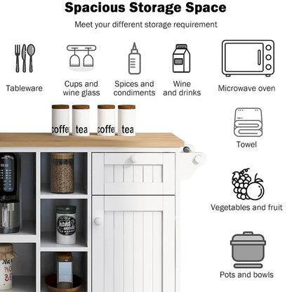50.80 W Versatile Solid Wood Countertop Kitchen Island with Storage and Two Locking Wheels