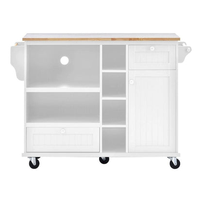 50.80 W Versatile Solid Wood Countertop Kitchen Island with Storage and Two Locking Wheels
