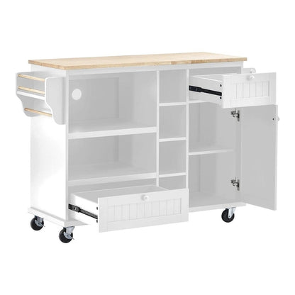 50.80 W Versatile Solid Wood Countertop Kitchen Island with Storage and Two Locking Wheels