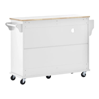 50.80 W Versatile Solid Wood Countertop Kitchen Island with Storage and Two Locking Wheels