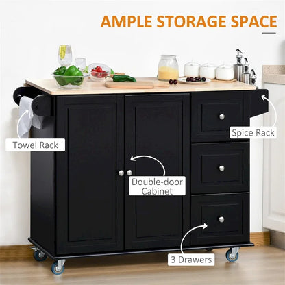 Mobile Wood Kitchen Island with Drawers and Towel Rack - N/A