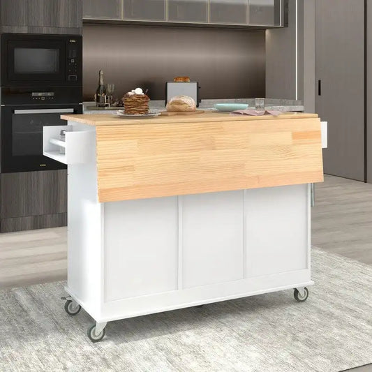Rolling Kitchen Island with Solid Wood Top and Locking Wheels,Drop Leaf