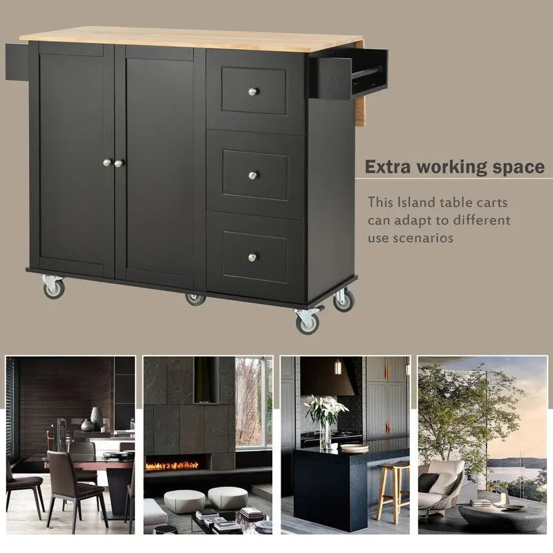 Rolling Kitchen Island with Solid Wood Top and Locking Wheels,Drop Leaf