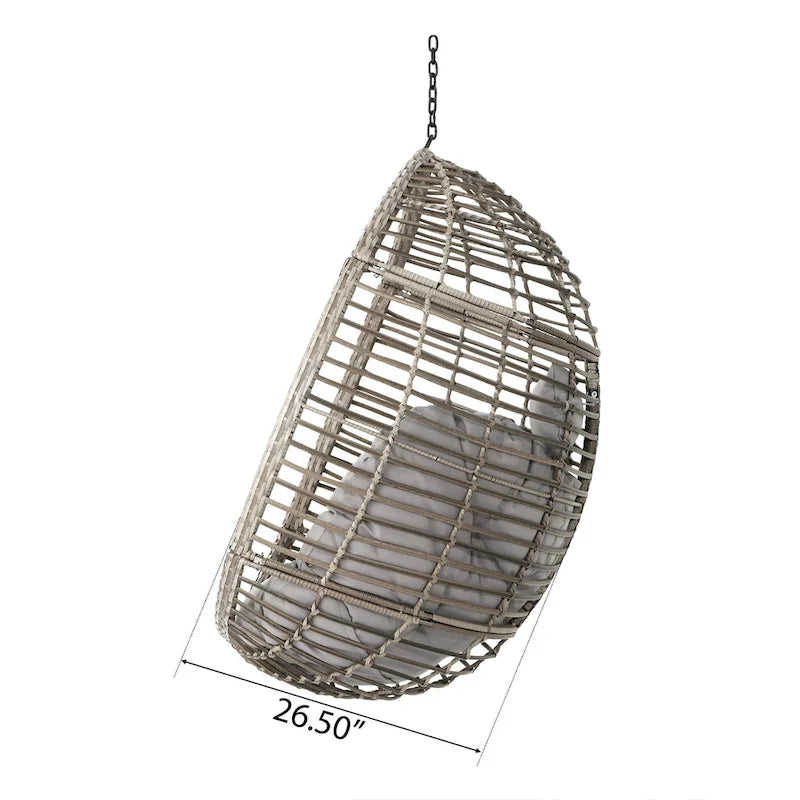 Outdoor Garden Rattan Egg Swing Chair Hanging Chair with Fabric Cushion,NO STAND BASKET ONLY