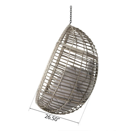 Outdoor Garden Rattan Egg Swing Chair Hanging Chair with Fabric Cushion,NO STAND BASKET ONLY