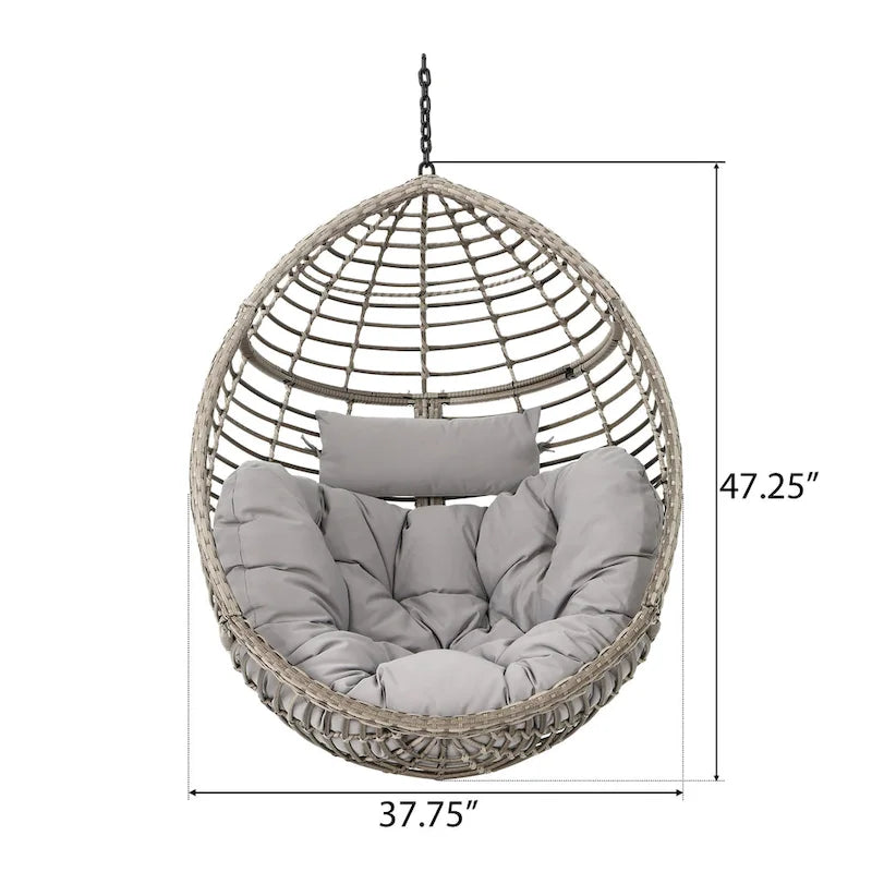 Outdoor Garden Rattan Egg Swing Chair Hanging Chair with Fabric Cushion,NO STAND BASKET ONLY