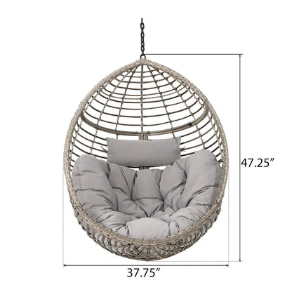 Outdoor Garden Rattan Egg Swing Chair Hanging Chair with Fabric Cushion,NO STAND BASKET ONLY