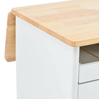 Rubberwood Kitchen Cart with Drop Leaf, Internal Storage Rack, Flip Cabinet Door, and 2 Drawers