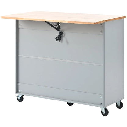 Rubberwood Kitchen Cart with Drop Leaf, Internal Storage Rack, Flip Cabinet Door, and 2 Drawers