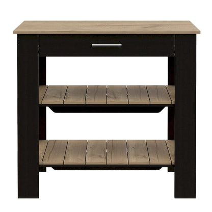 Rockaway 1-Drawer 2-Shelf Kitchen Island Black Wengue and Light Oak