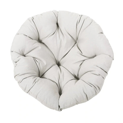 Brown Wicker Swivel Papasan Chair with Tufted Fabric Cushion