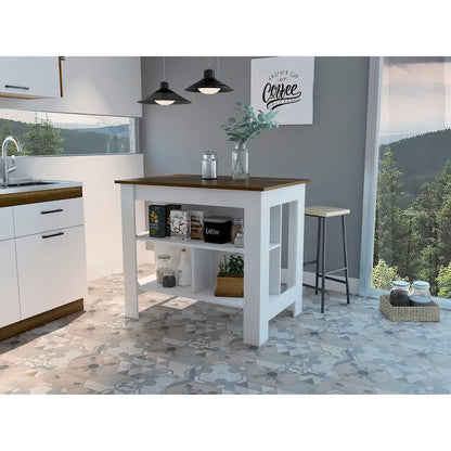 Rockaway 3-Shelf Kitchen Island White and Walnut
