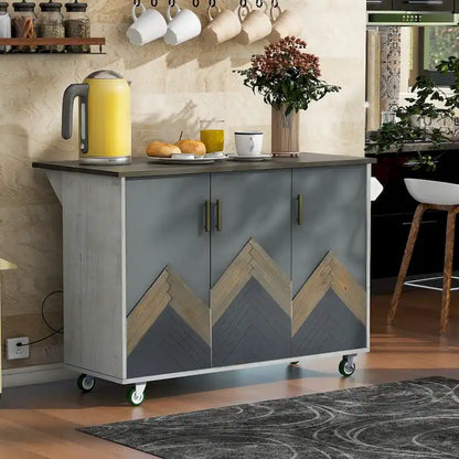 51.6 in. W Farmhouse Kitchen Island with Drop Leaf, Internal Storage Rack and Three Doors